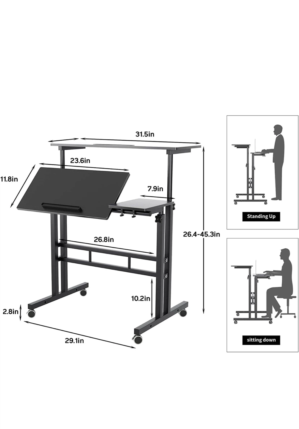 31.5" Mobile Stand Up Desk - Adjustable Height Rolling Table - photo 5