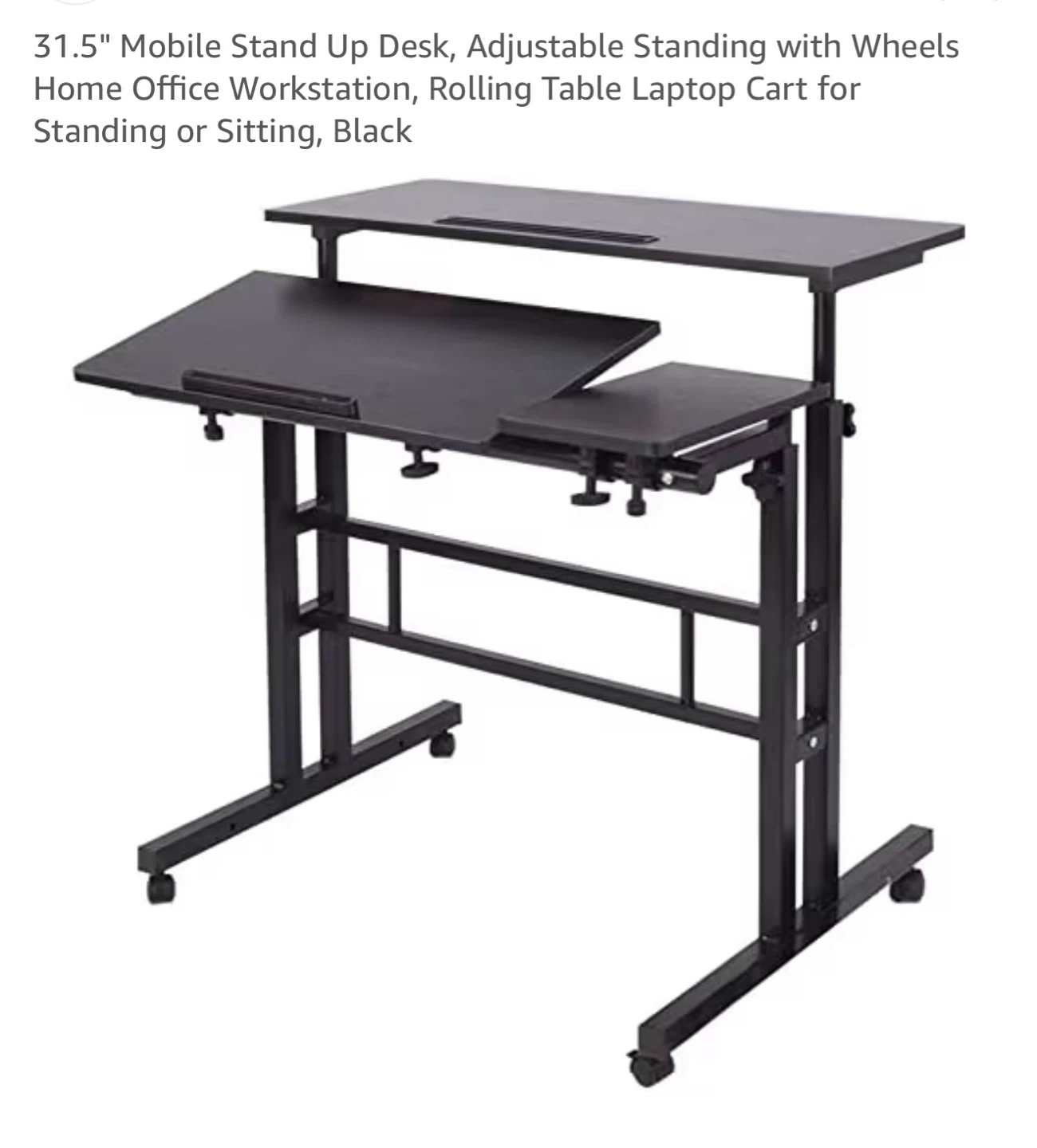 31.5" Mobile Stand Up Desk - Adjustable Height Rolling Table