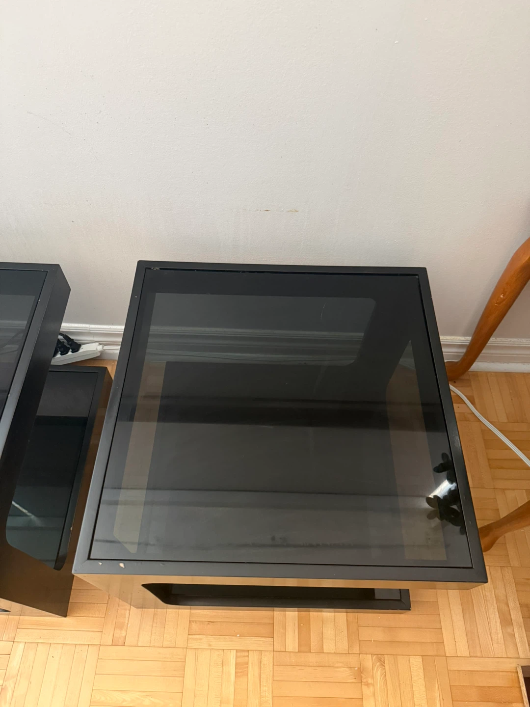 Black End Tables with Glass Tops (Set of 2)