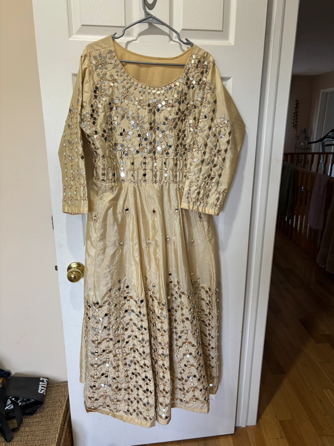 Gold Mirror Work Anarkali Dress