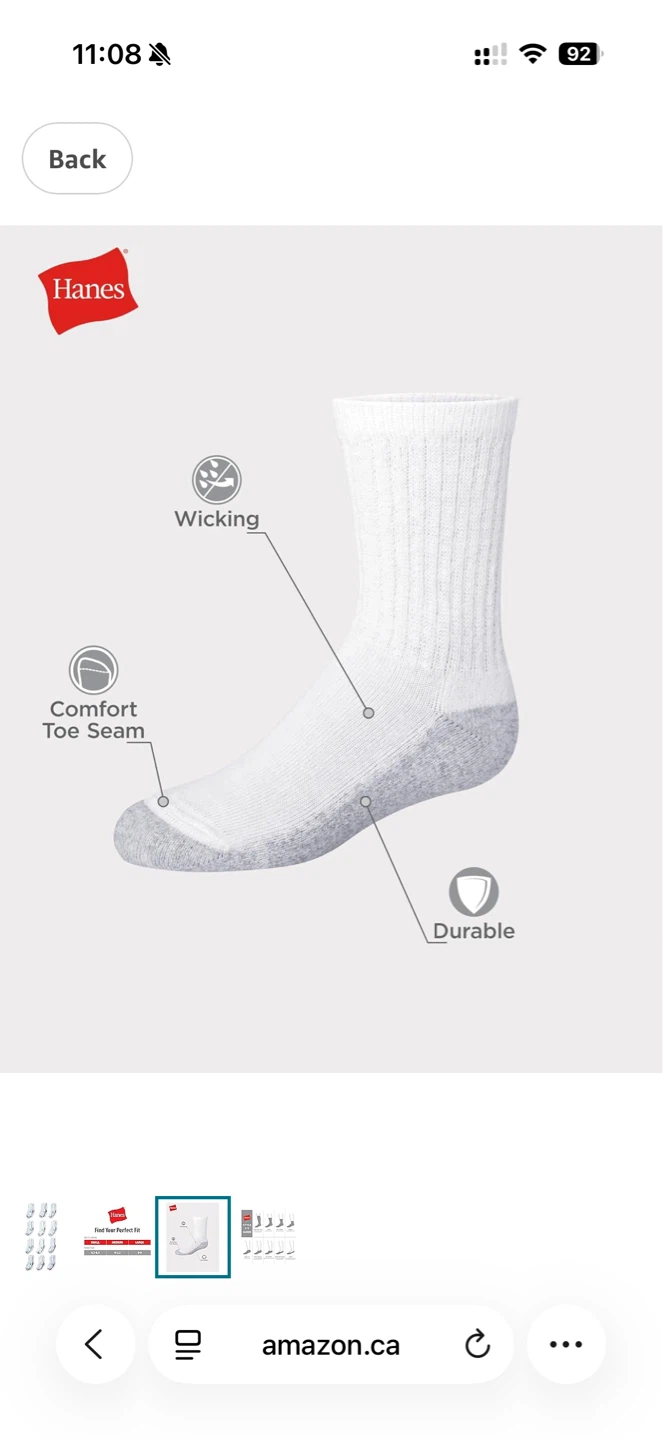 Hanes White Crew Socks - 4 Pair - photo 3