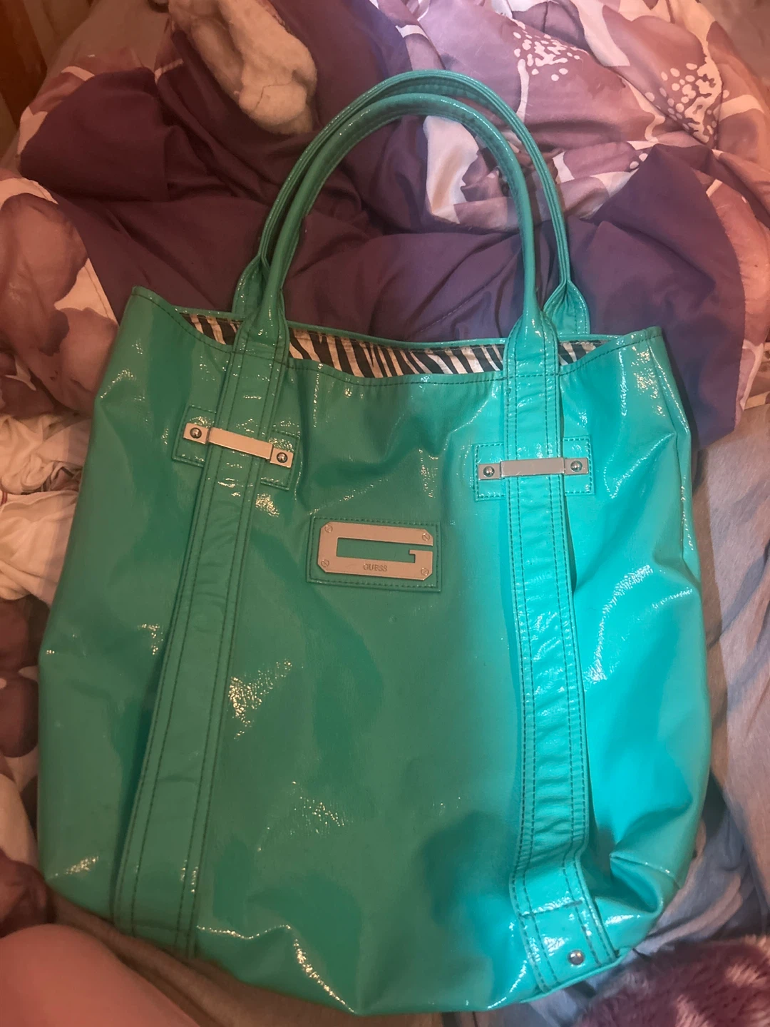 Guess Teal Patent Tote Bag