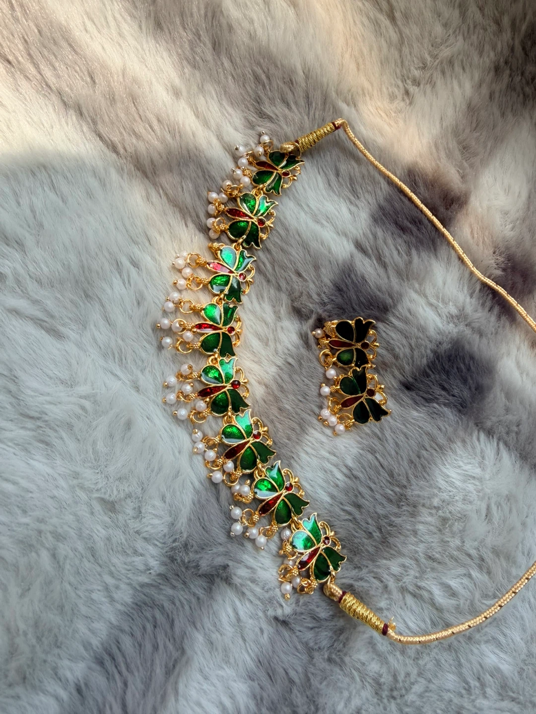 Green Butterfly Enamel Necklace and Earring Set - photo 4