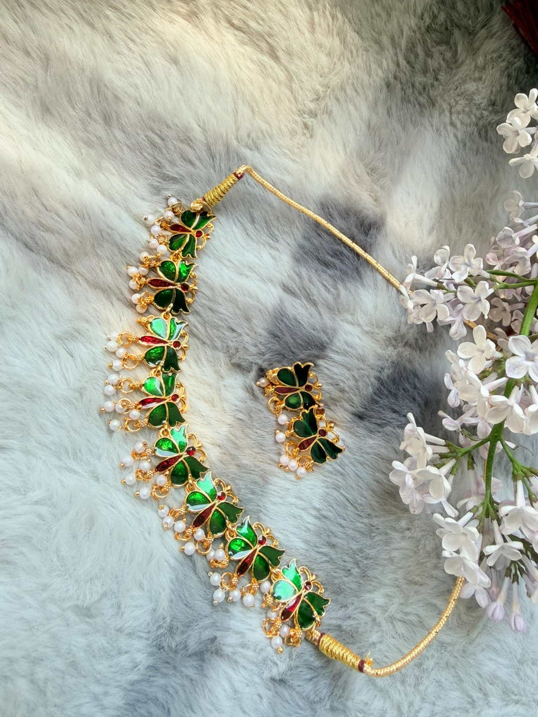Green Butterfly Enamel Necklace and Earring Set - photo 3