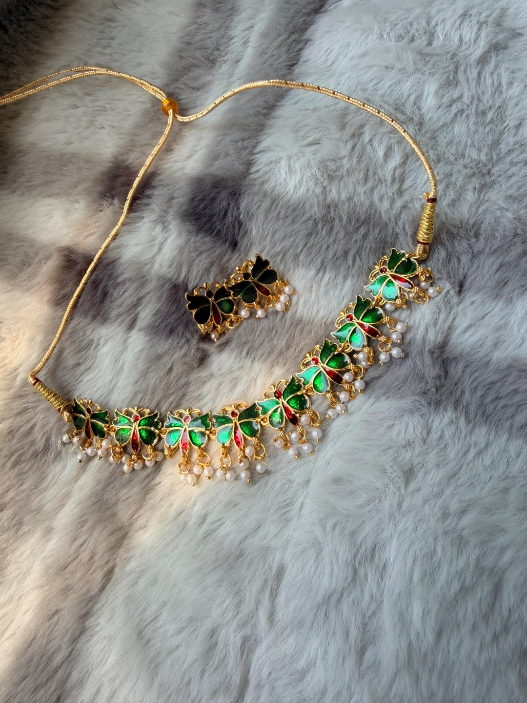 Green Butterfly Enamel Necklace and Earring Set - photo 5