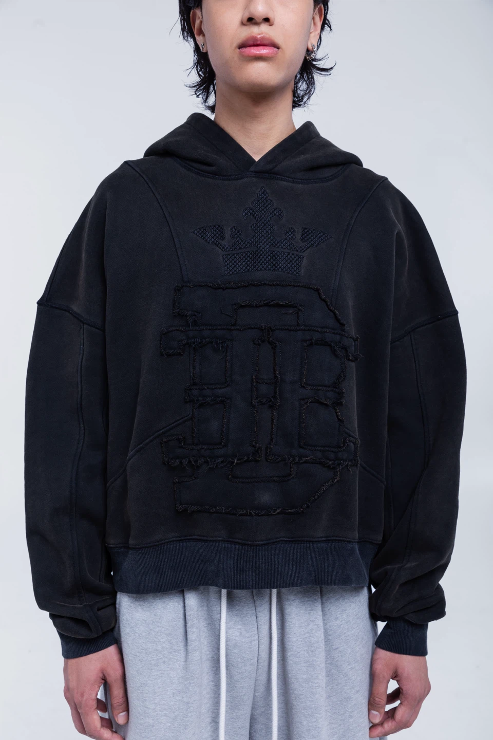 Distressed Applique Embroidered Hoodie