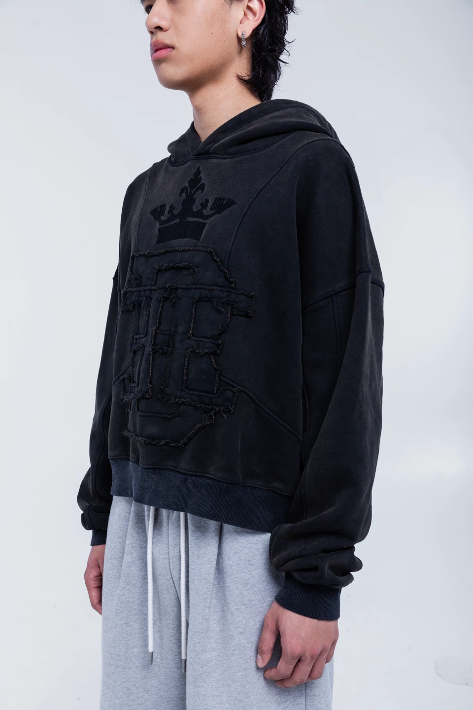 Distressed Applique Embroidered Hoodie - photo 3