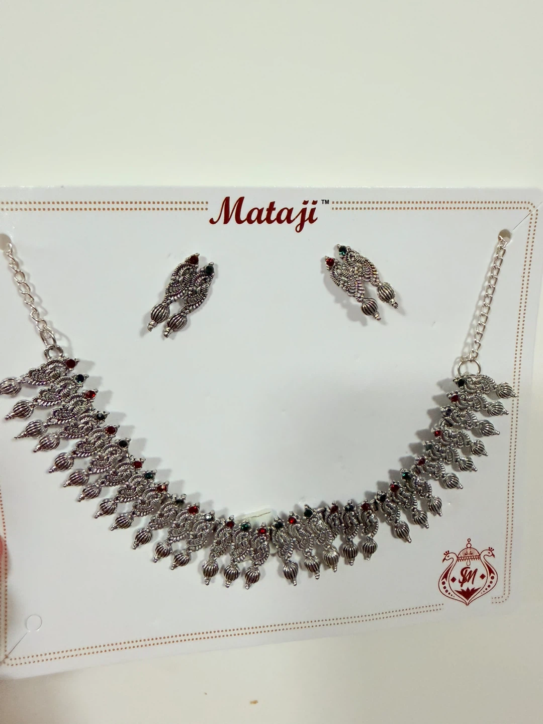Mataji Silver Oxidized Necklace and Earrings Set - photo 2