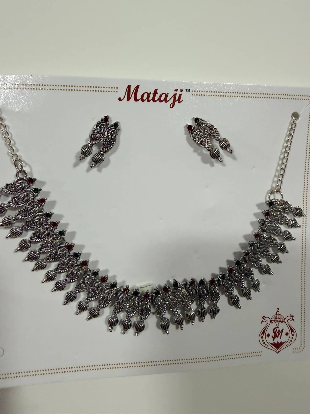 Mataji Silver Oxidized Necklace and Earrings Set