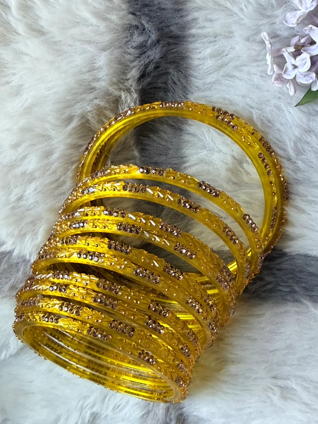 Yellow Embellished Bangle Set - photo 2