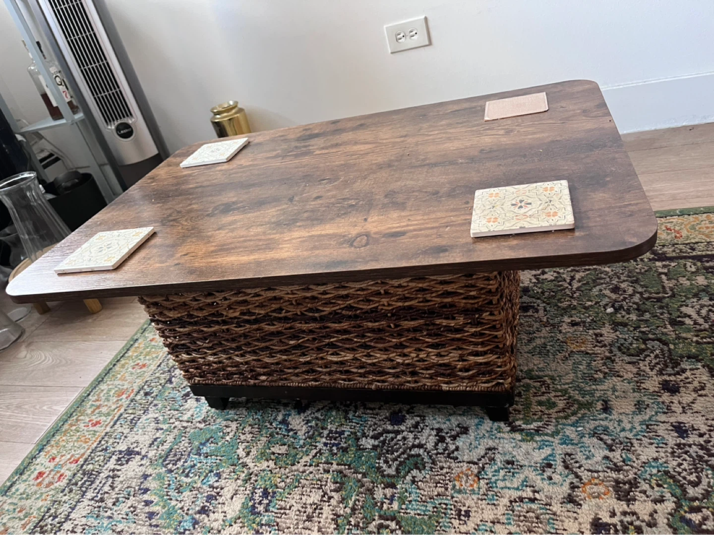 Rustic Wood Coffee Table with Woven Base - photo 2