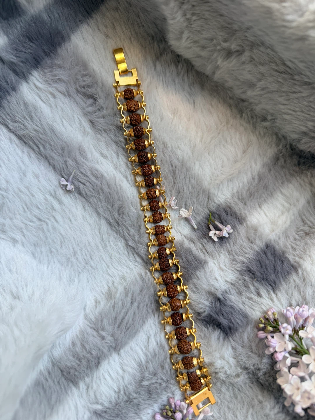 Gold Tone Bracelet with Rudraksha Beads