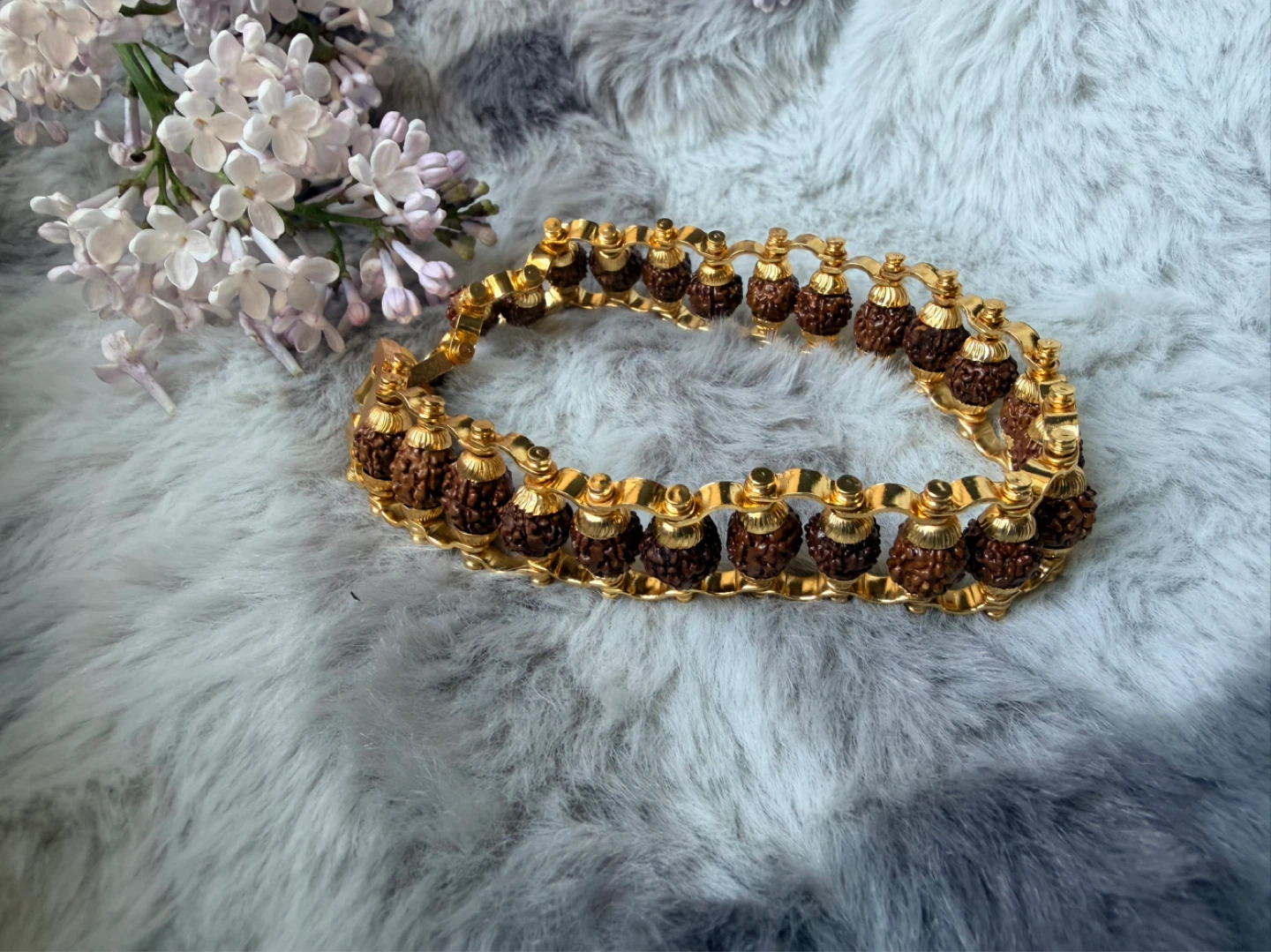 Gold Tone Bracelet with Rudraksha Beads - photo 4