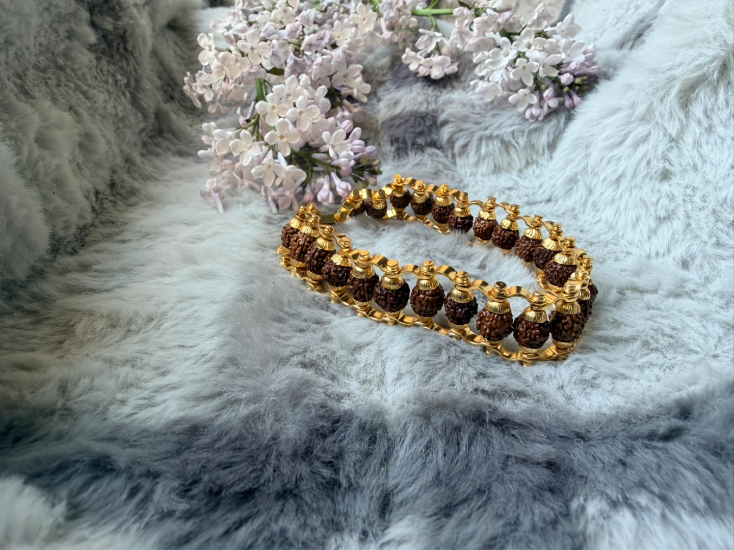 Gold Tone Bracelet with Rudraksha Beads - photo 3