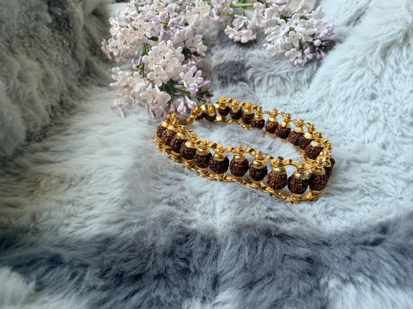 Gold Tone Bracelet with Rudraksha Beads - photo 5