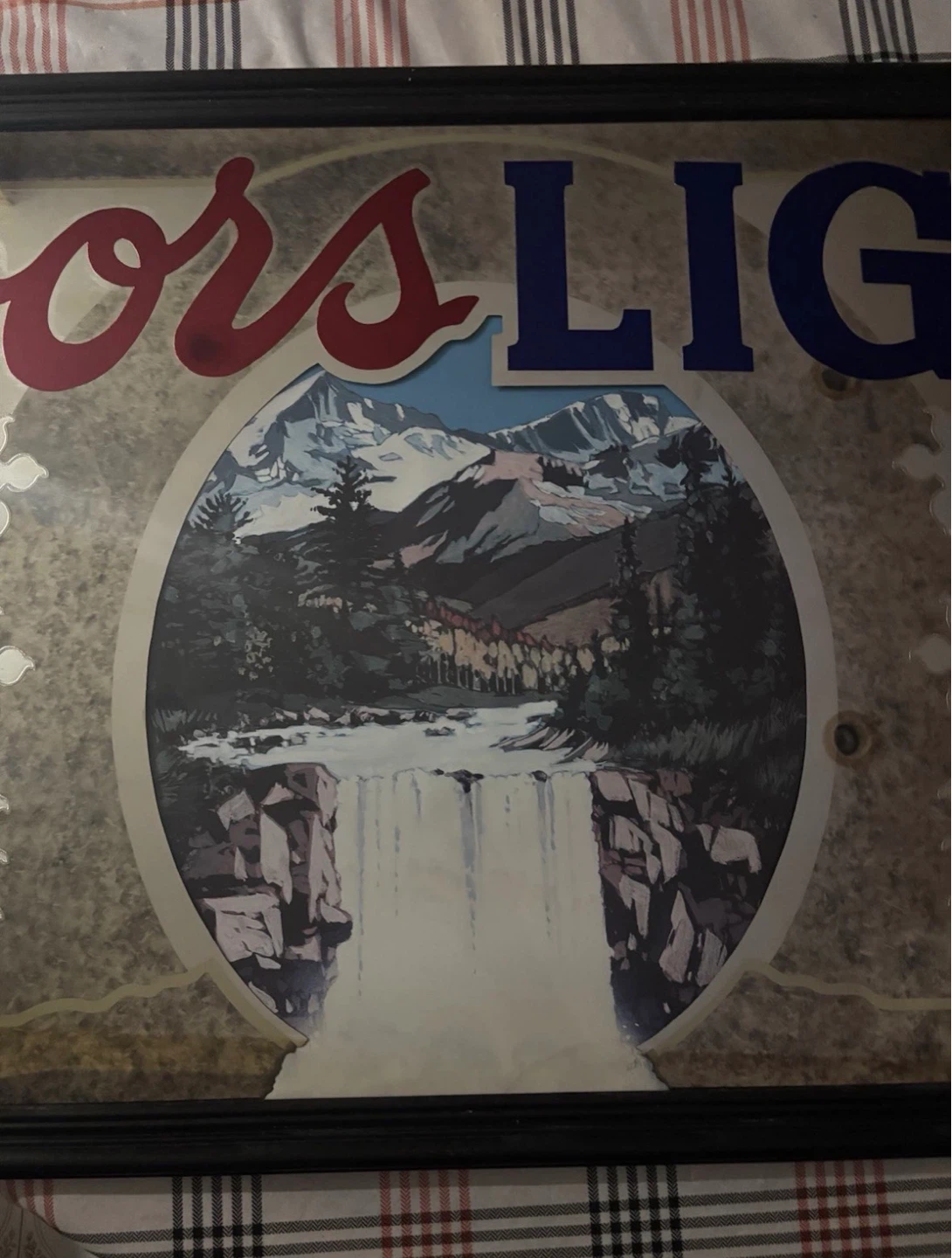 VTG RARE Coors Light Beer Mirror Rocky Mountains Waterfall - photo 2