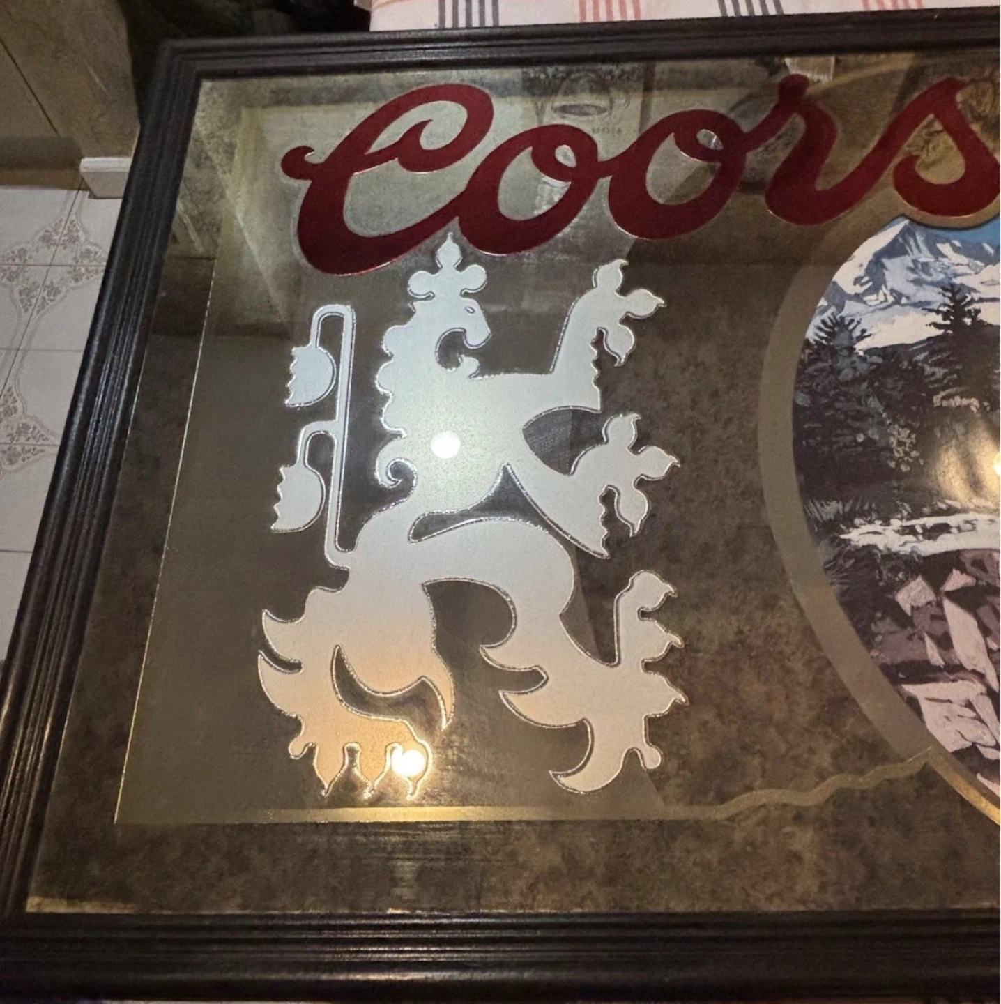 VTG RARE Coors Light Beer Mirror Rocky Mountains Waterfall - photo 3