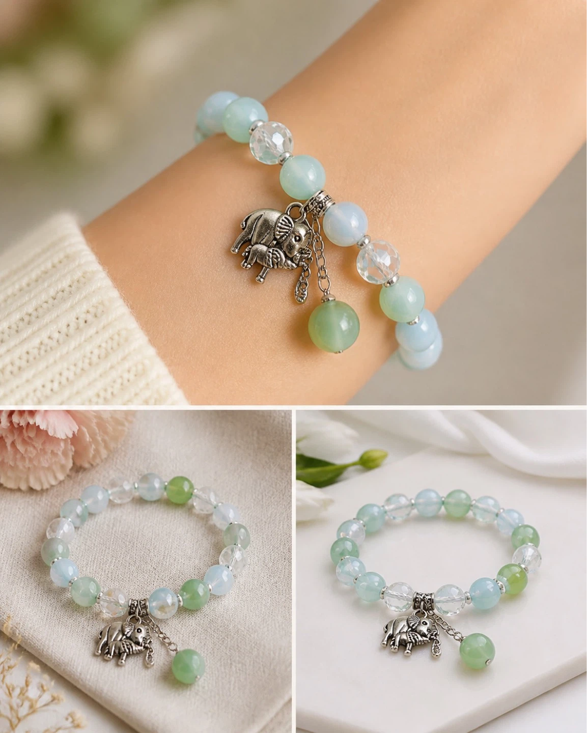 Handmade Elephant Charm Beaded Bracelet - photo 4