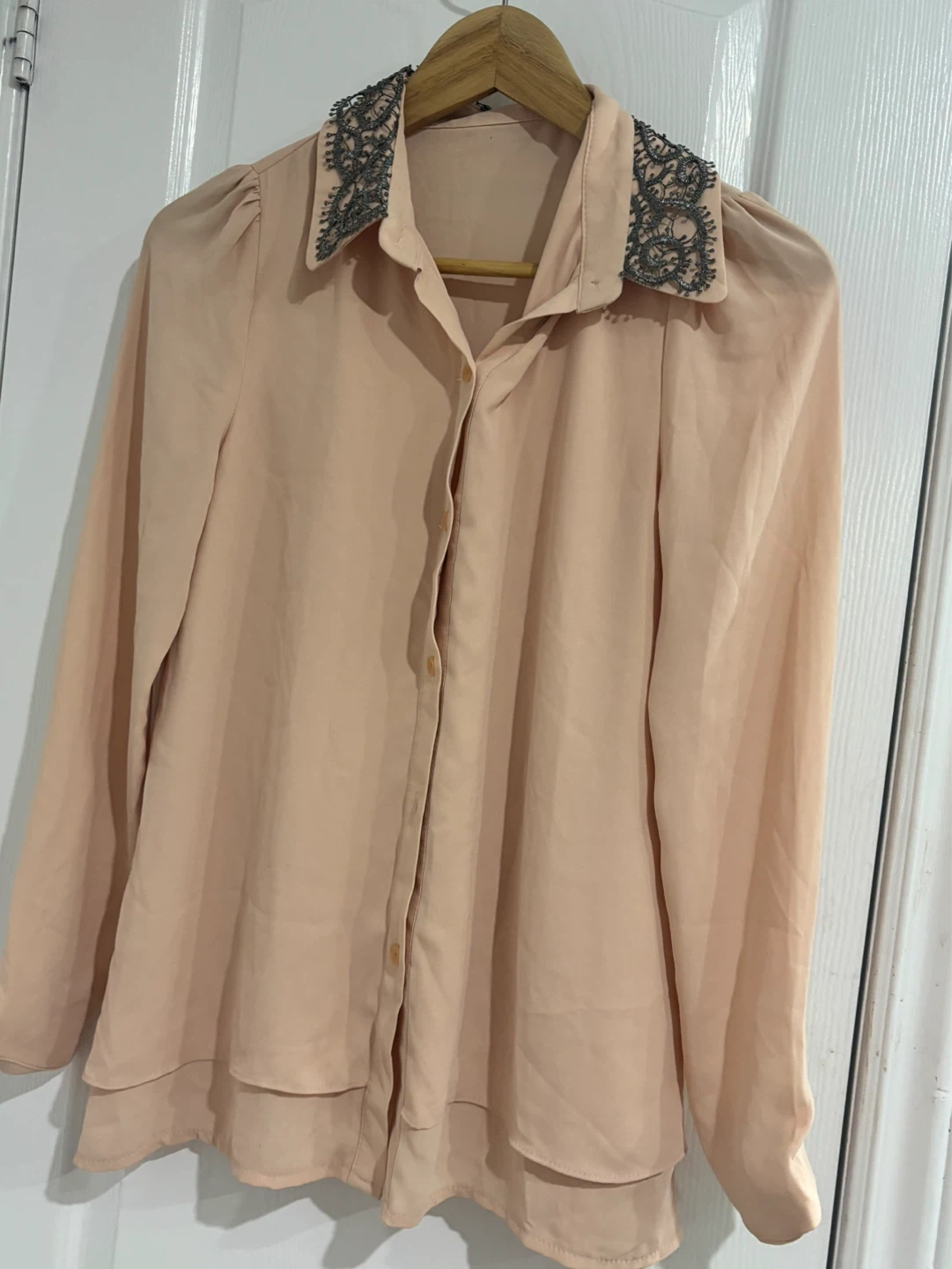 Women's Peach Blouse with Embellished Collar