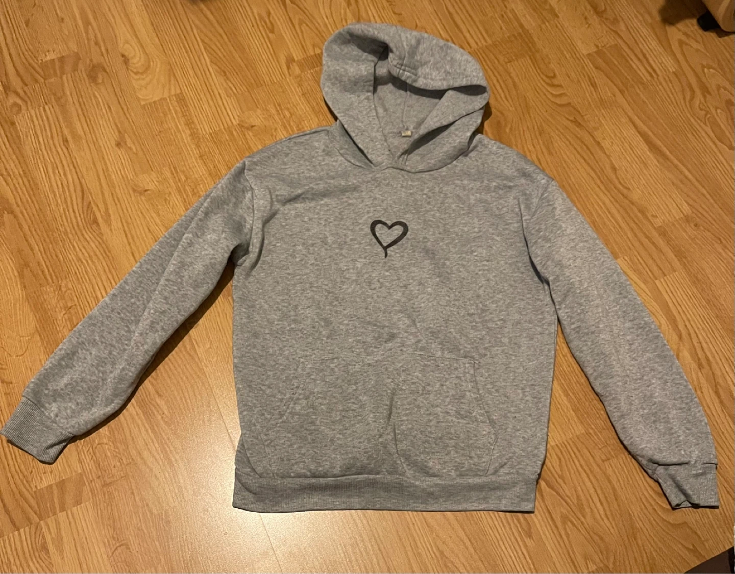 Grey Pullover Hoodie with Heart Design