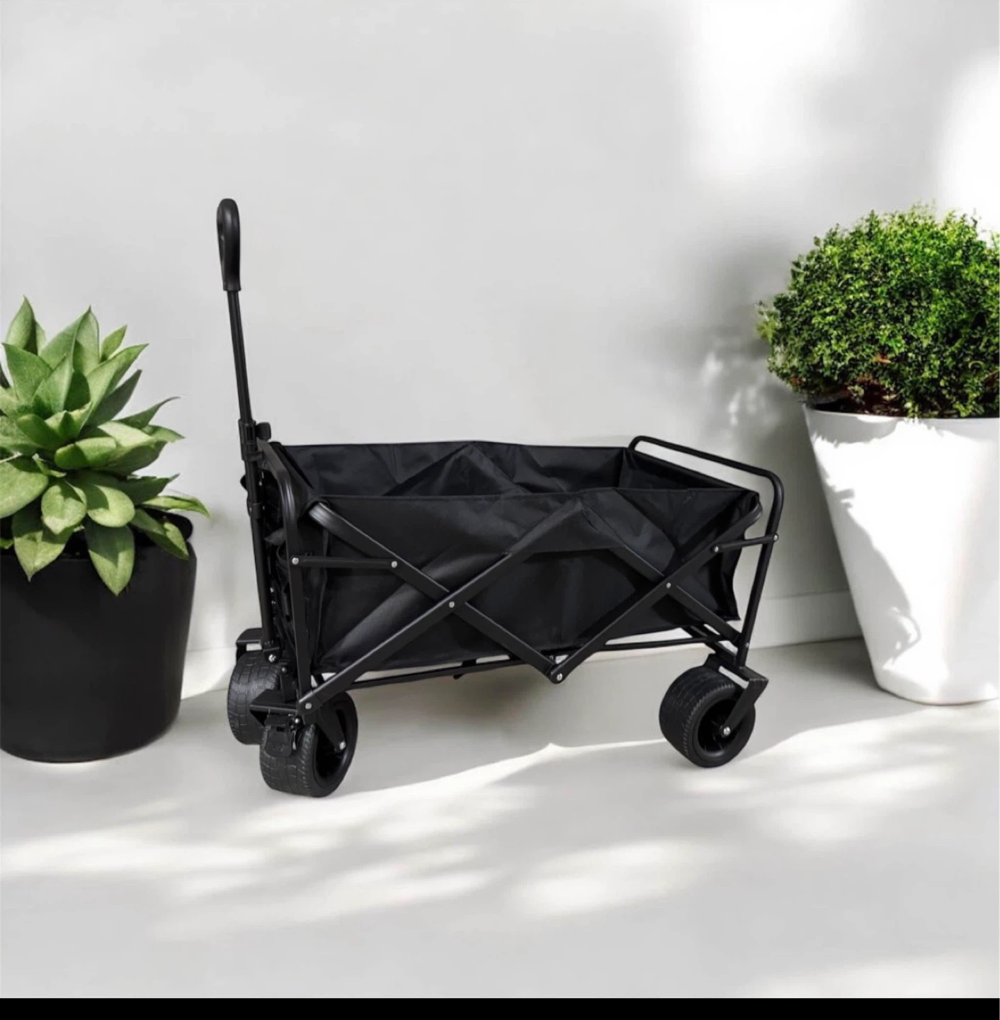 Black Folding Utility Wagon with Wheels
