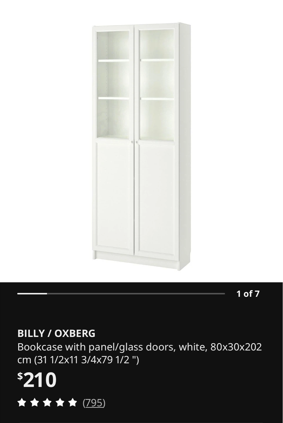 IKEA BILLY / OXBERG Bookcase with Glass Doors - White - photo 5