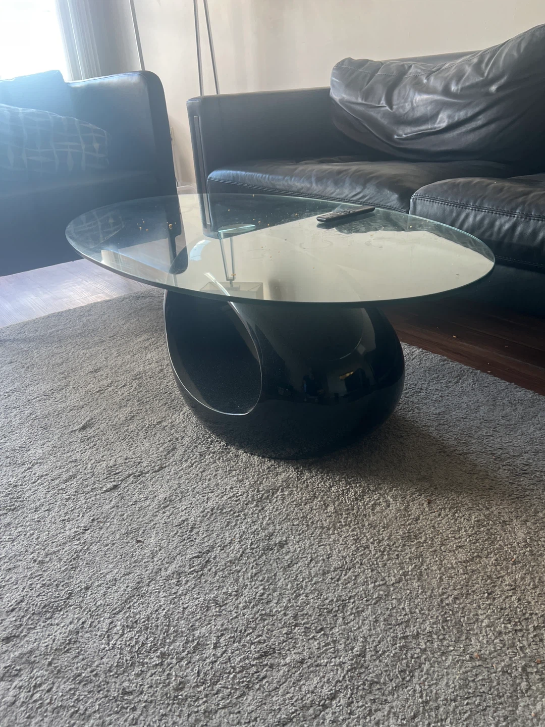 Modern Black Oval Coffee Table with Glass Top