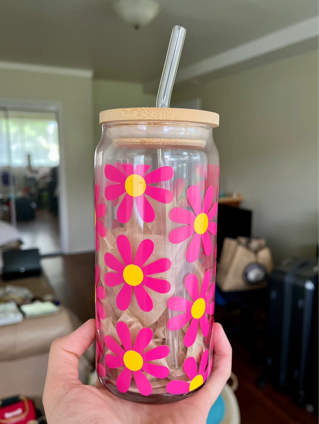 NEW Glass Tumbler with Bamboo Lid and Straw