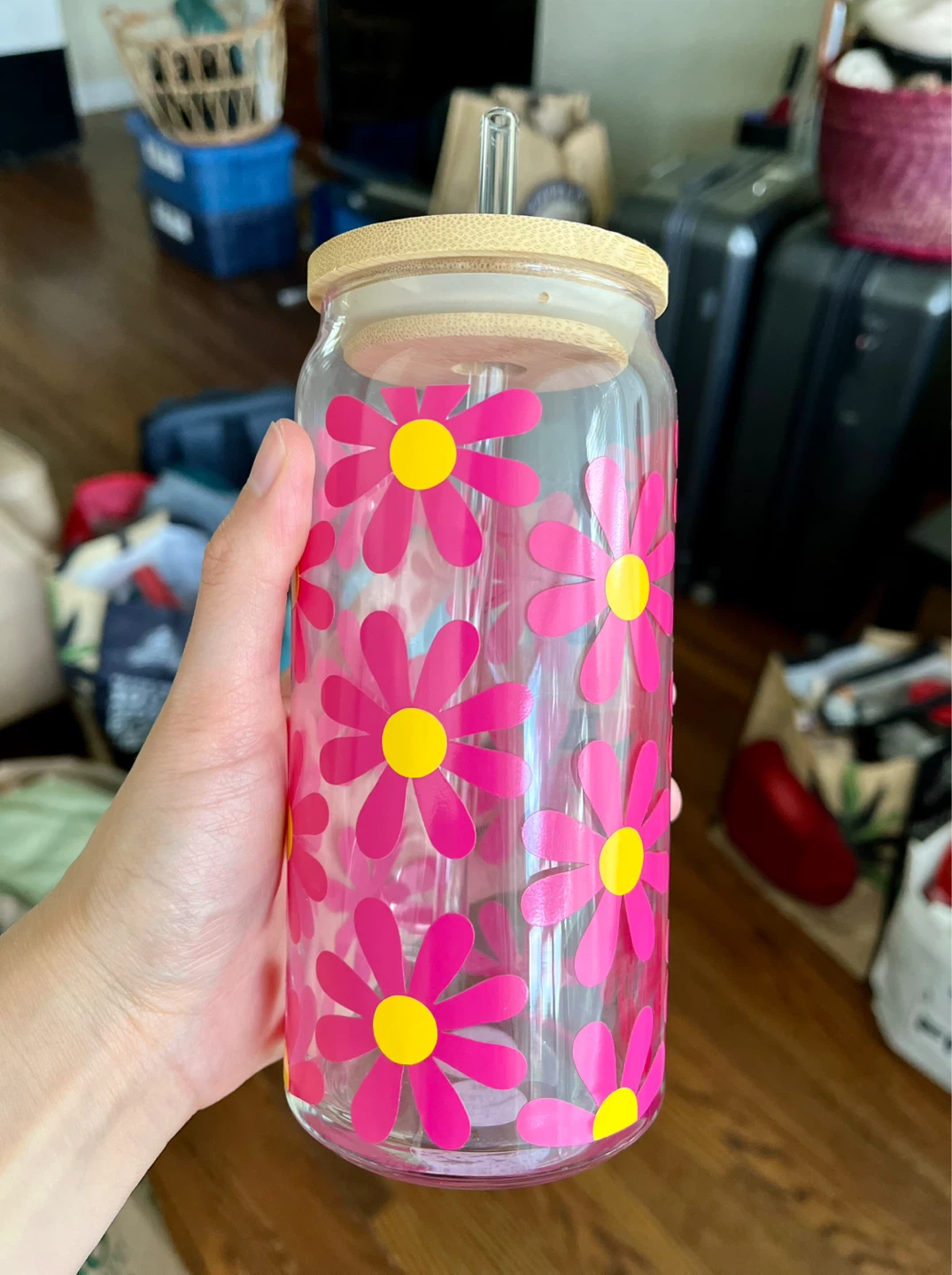 NEW Glass Tumbler with Bamboo Lid and Straw - photo 2