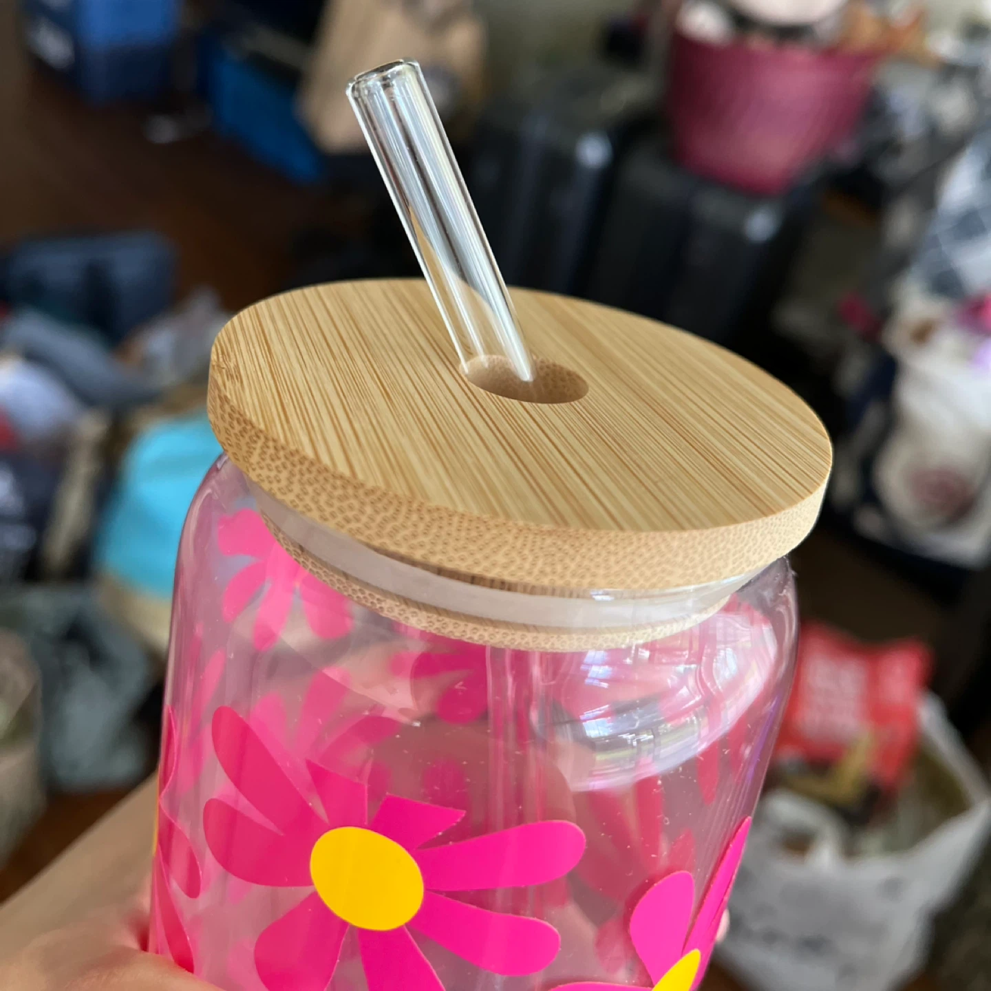 NEW Glass Tumbler with Bamboo Lid and Straw - photo 3
