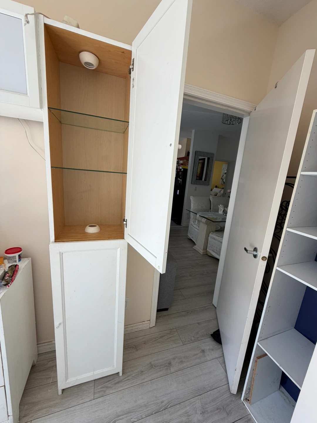 White Storage Cabinet with Glass Shelves - photo 2