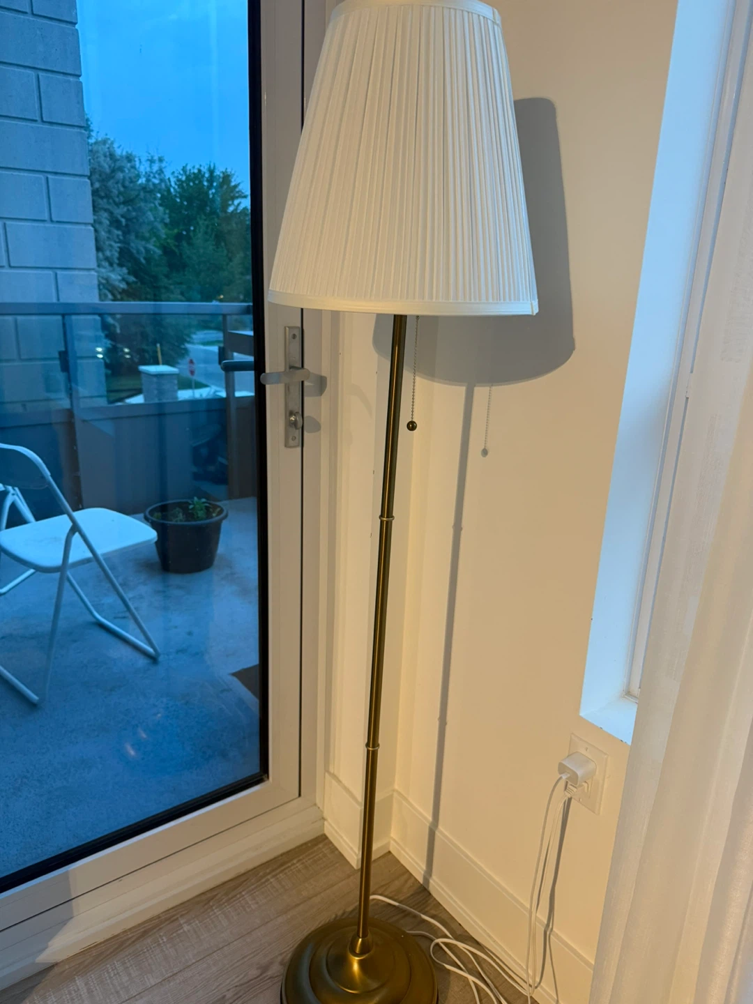 Brass Floor Lamp with Pleated Shade