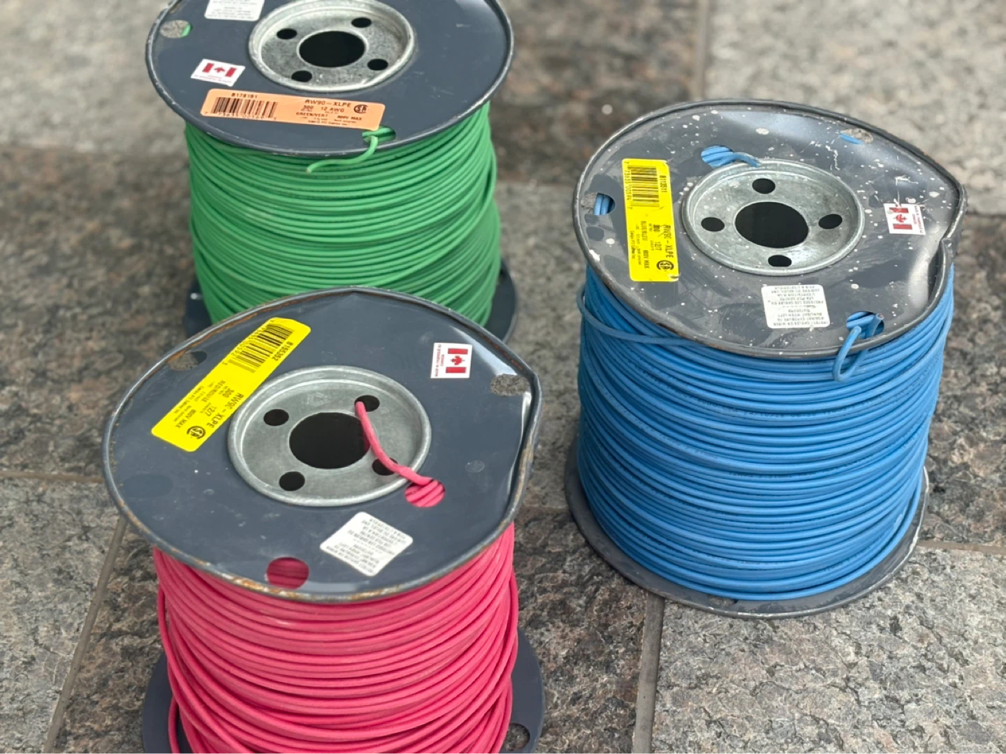 3 Spools of Electrical Wire - Red, Blue, Green
