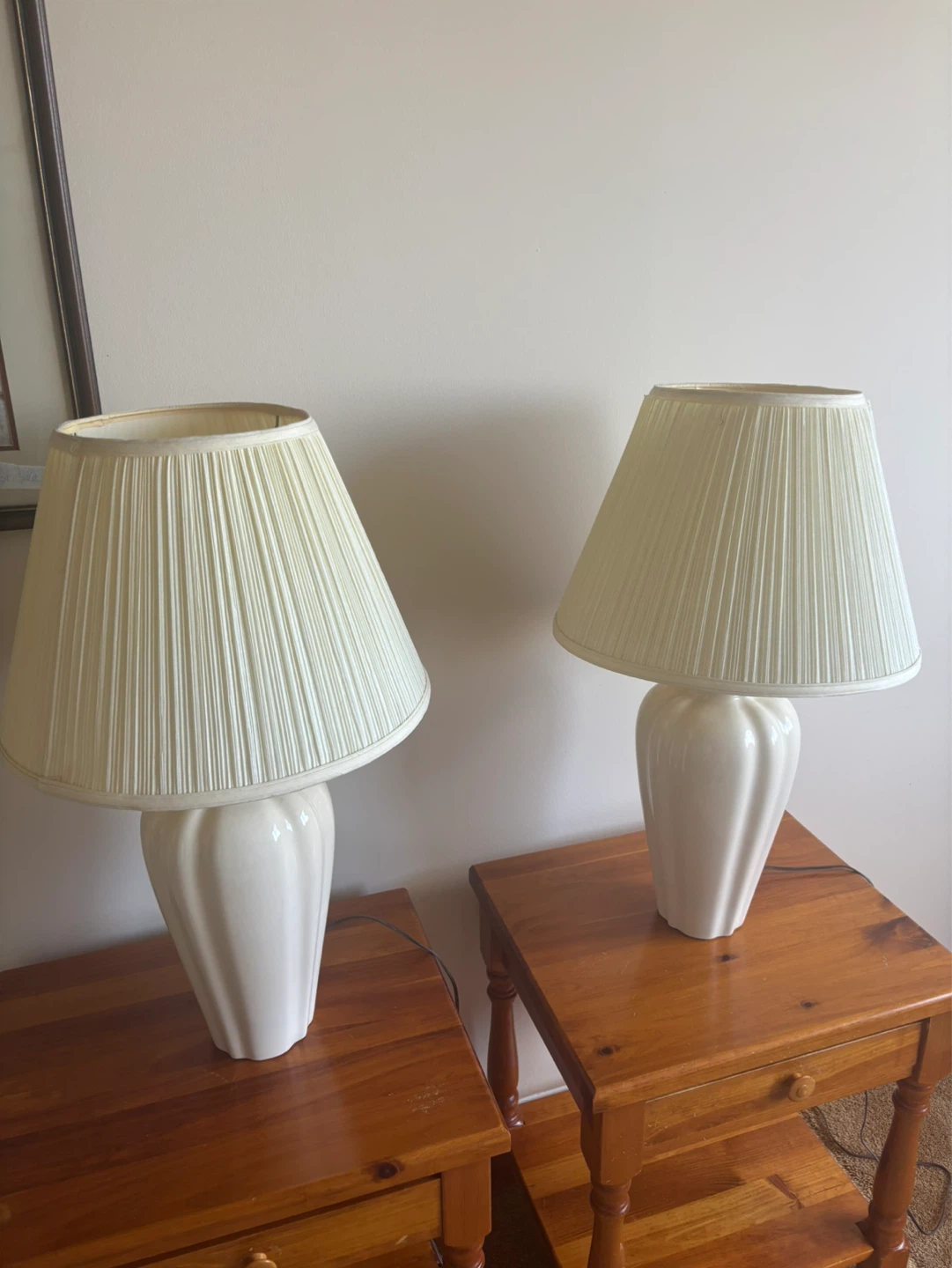 Pair of white ceramic table lamps
