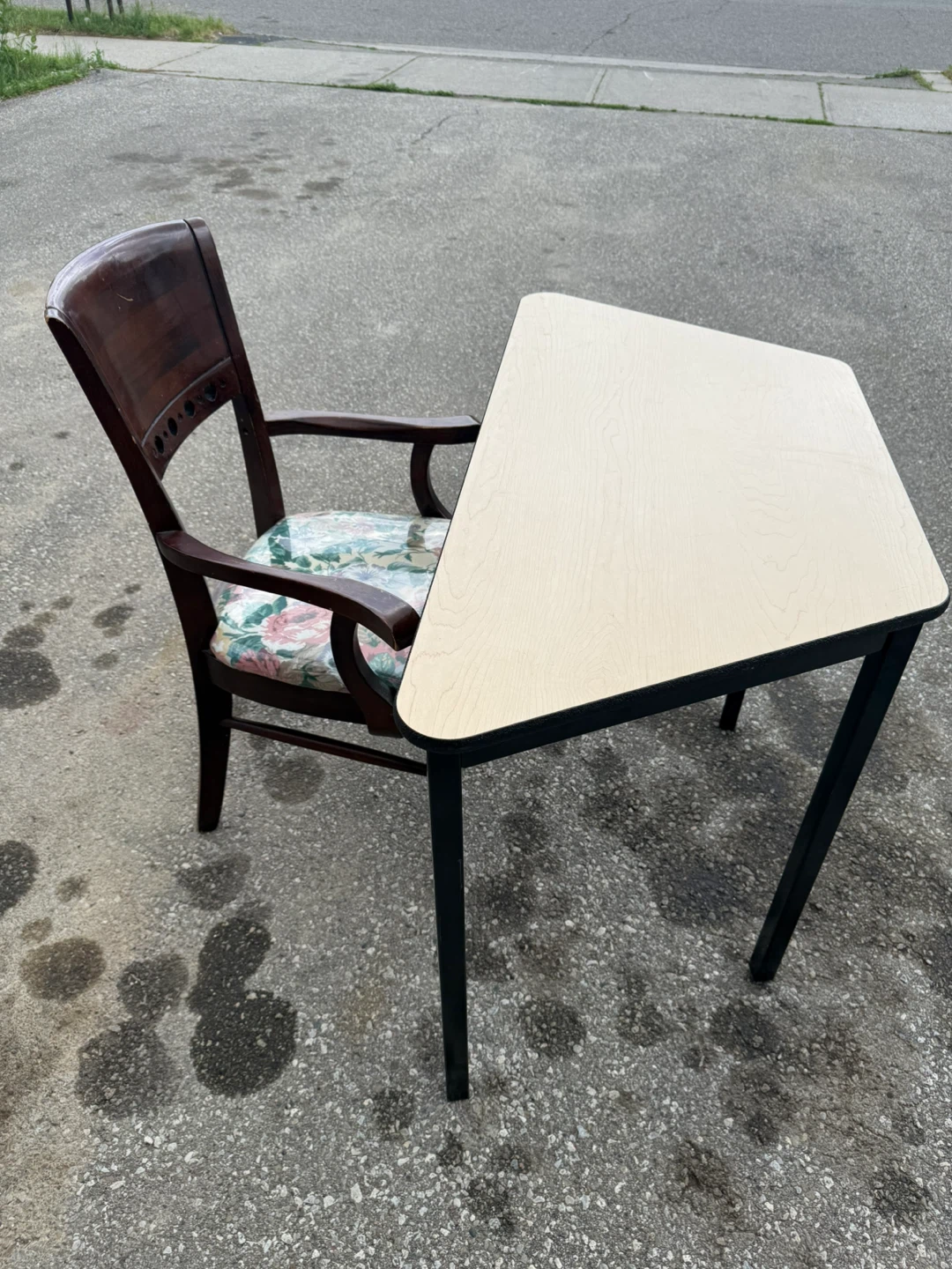 Wooden Armchair with Floral Seat and Desk Set