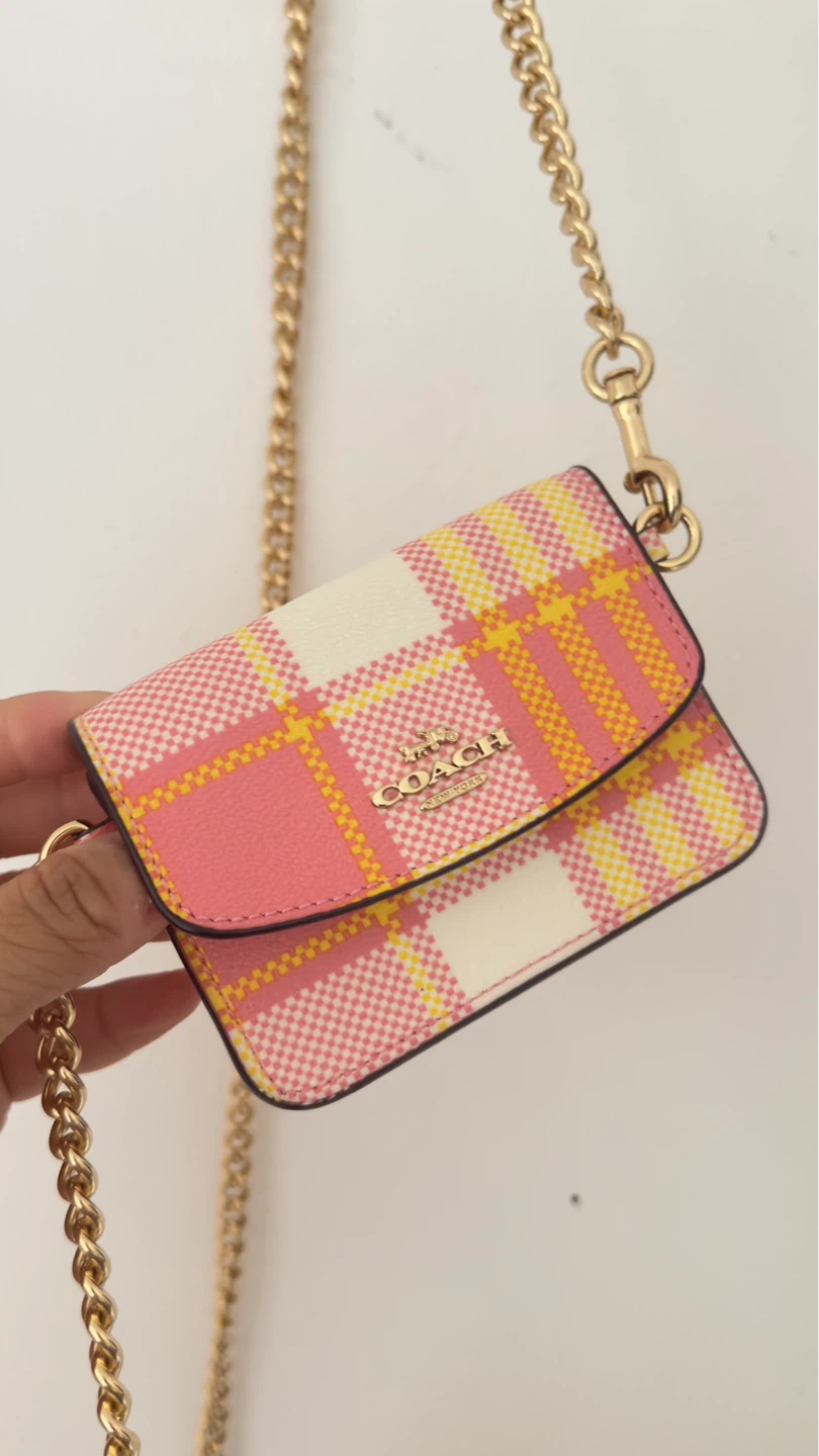 Coach Pink Plaid Crossbody Bag with Coin Pouch