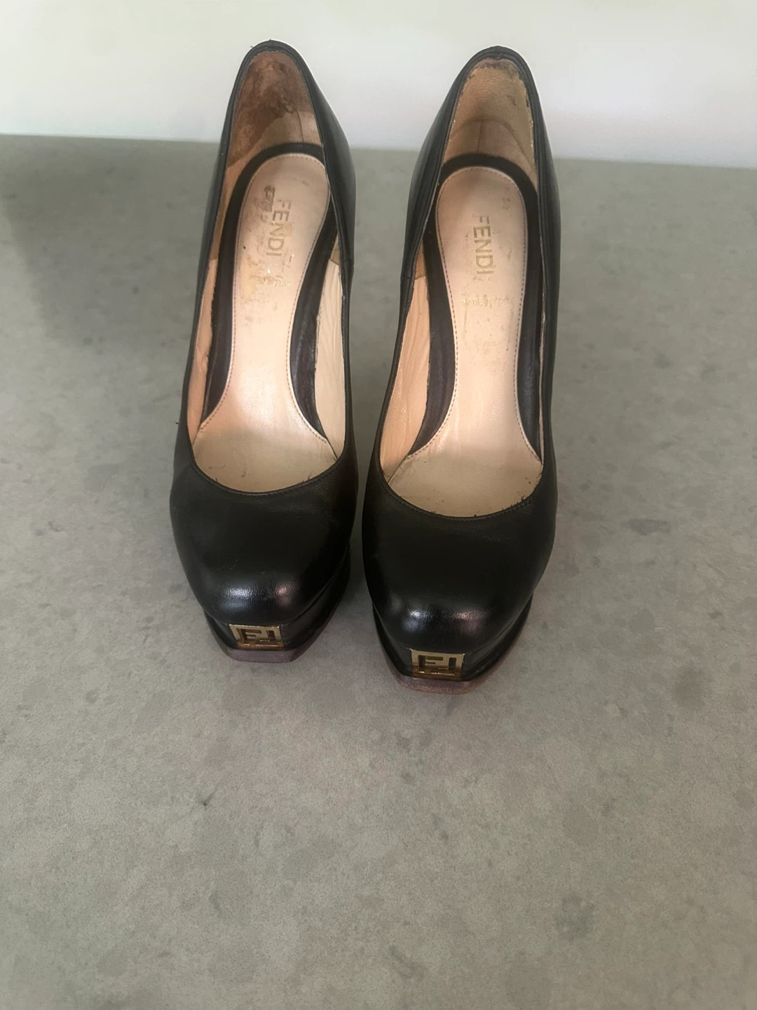 Fendi Black Leather Platform Heels