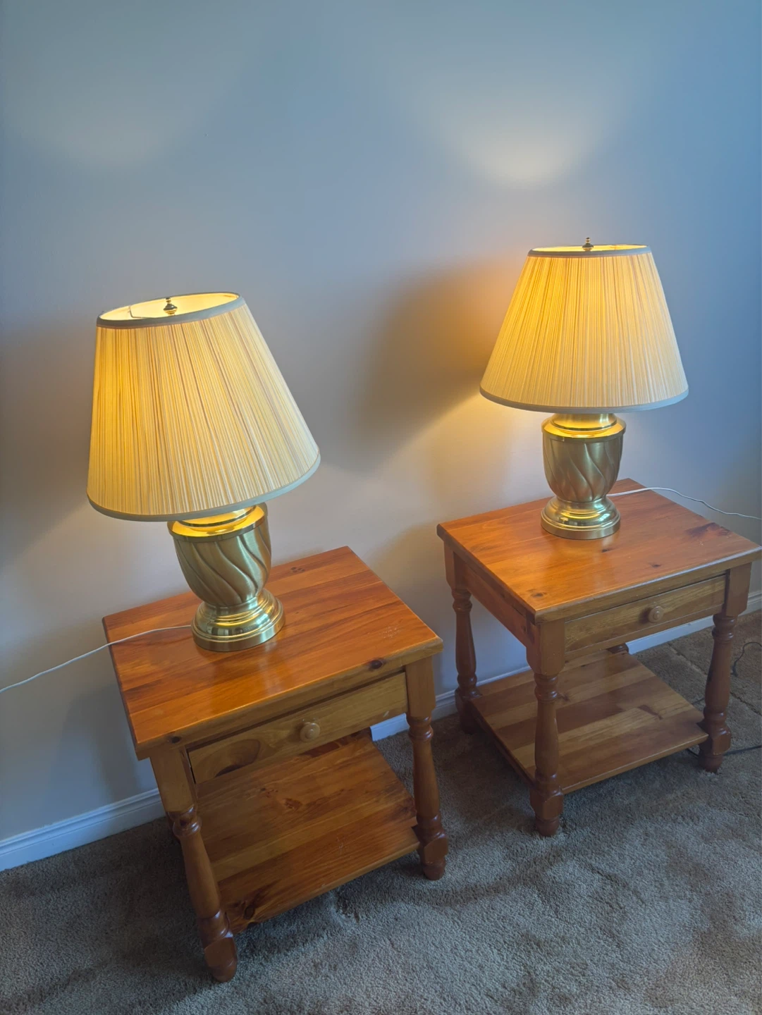 Set of Brass Table Lamps with Pleated Shade - photo 4