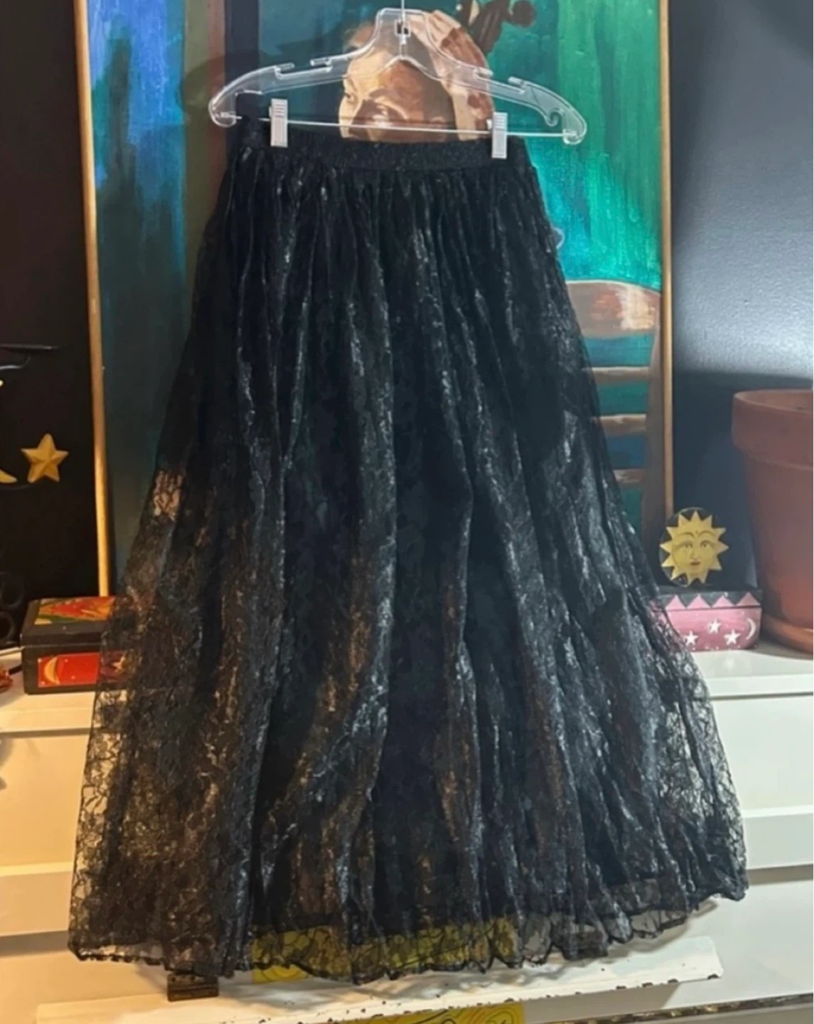 Vintage Black Floral Lace-Tier Pleated Midaxi/Maxi Skirt size M - photo 2