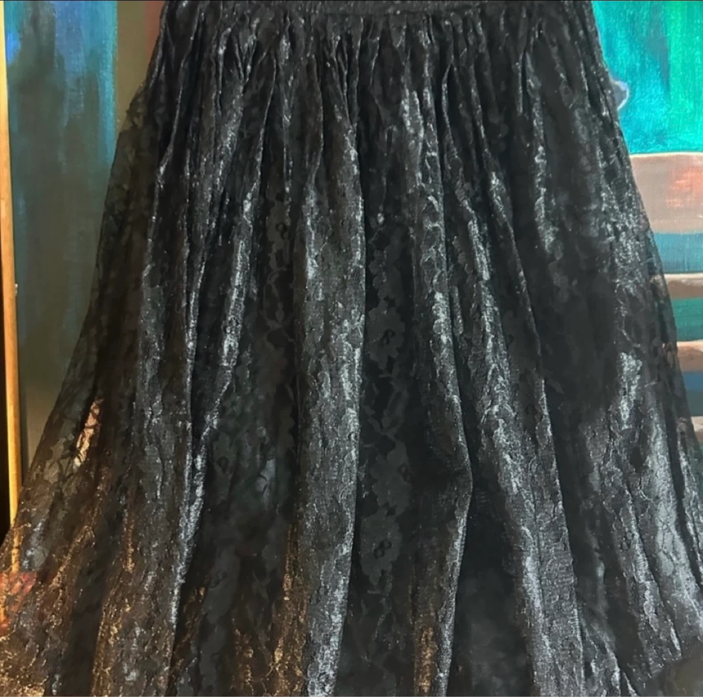 Vintage Black Floral Lace-Tier Pleated Midaxi/Maxi Skirt size M - photo 3