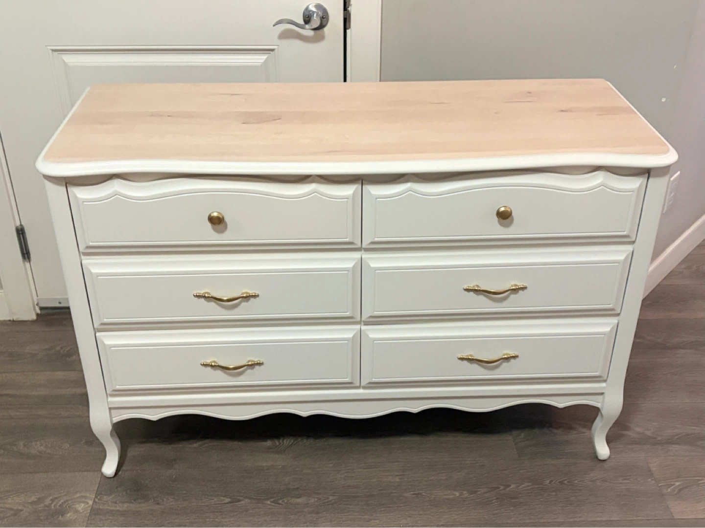 White Dresser with Light Wood Top