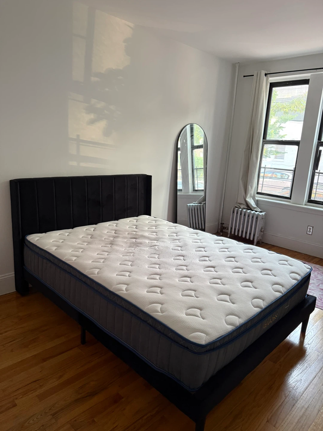 Velvet Upholstered Headboard Bed Frame with Queen Mattress