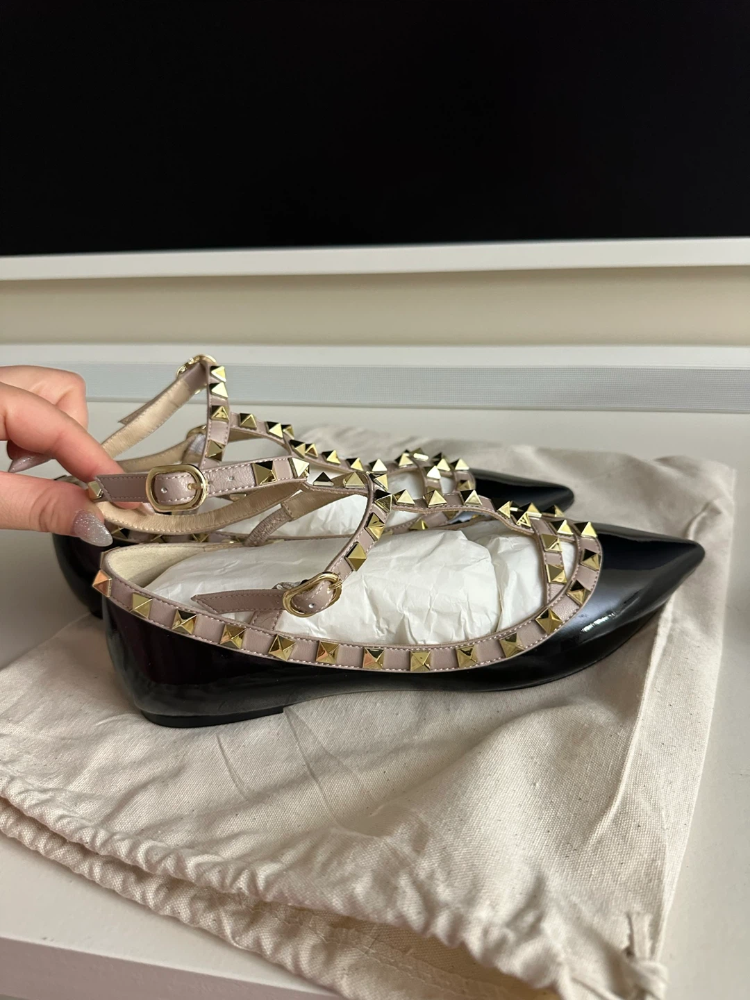 Valentino Garavani Rockstud Black Patent Ballet Flats - photo 3