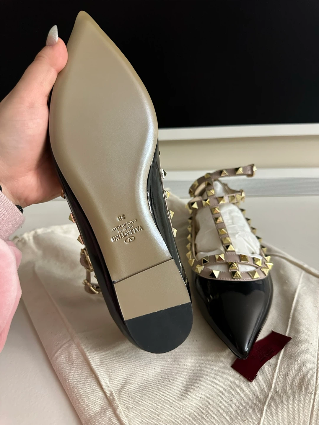 Valentino Garavani Rockstud Black Patent Ballet Flats - photo 2