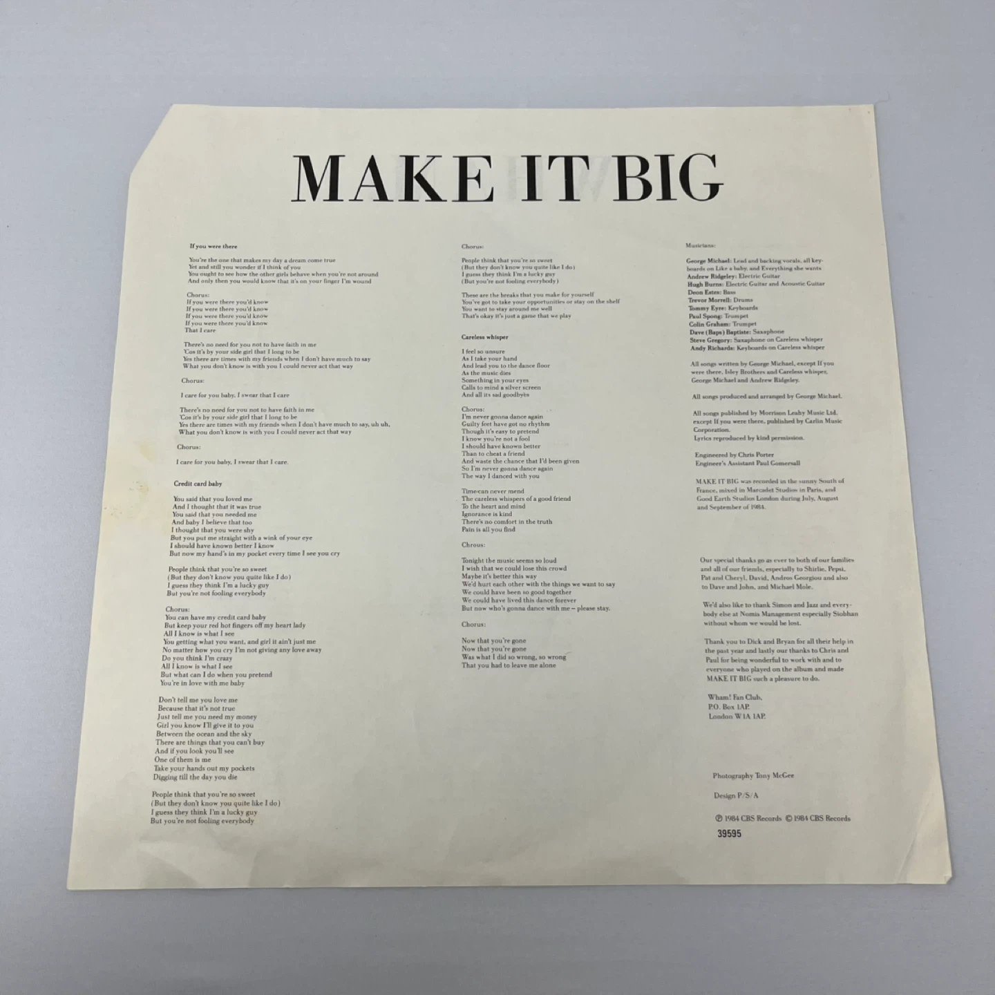 WHAM! Make It Big Vinyl Record - photo 3