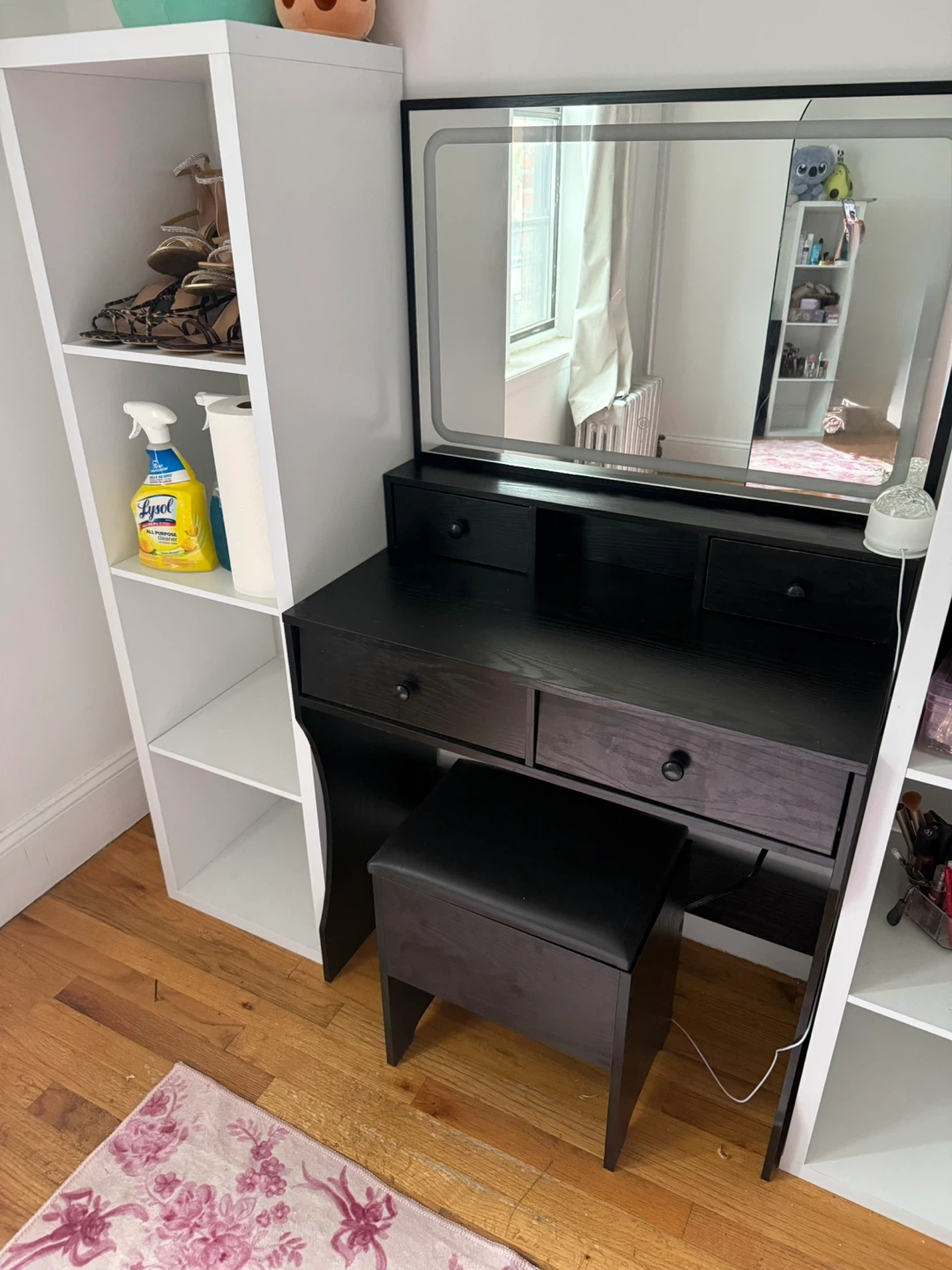 Black Vanity Desk with LED Mirror and Stool