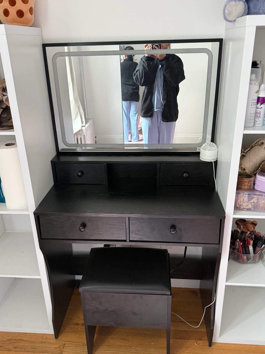 Black Vanity Desk with LED Mirror and Stool - photo 2