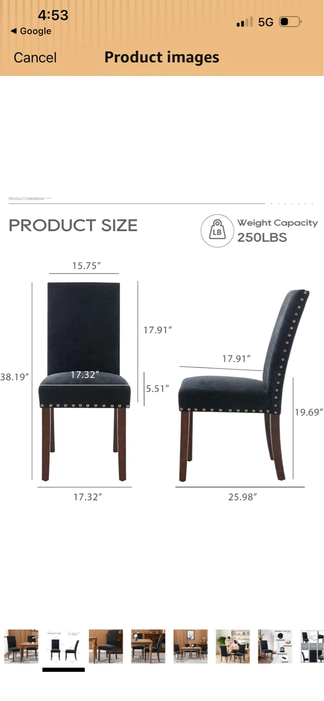 New Black Upholstered Dining Chairs Nailhead Trim (Set of 2) - photo 2
