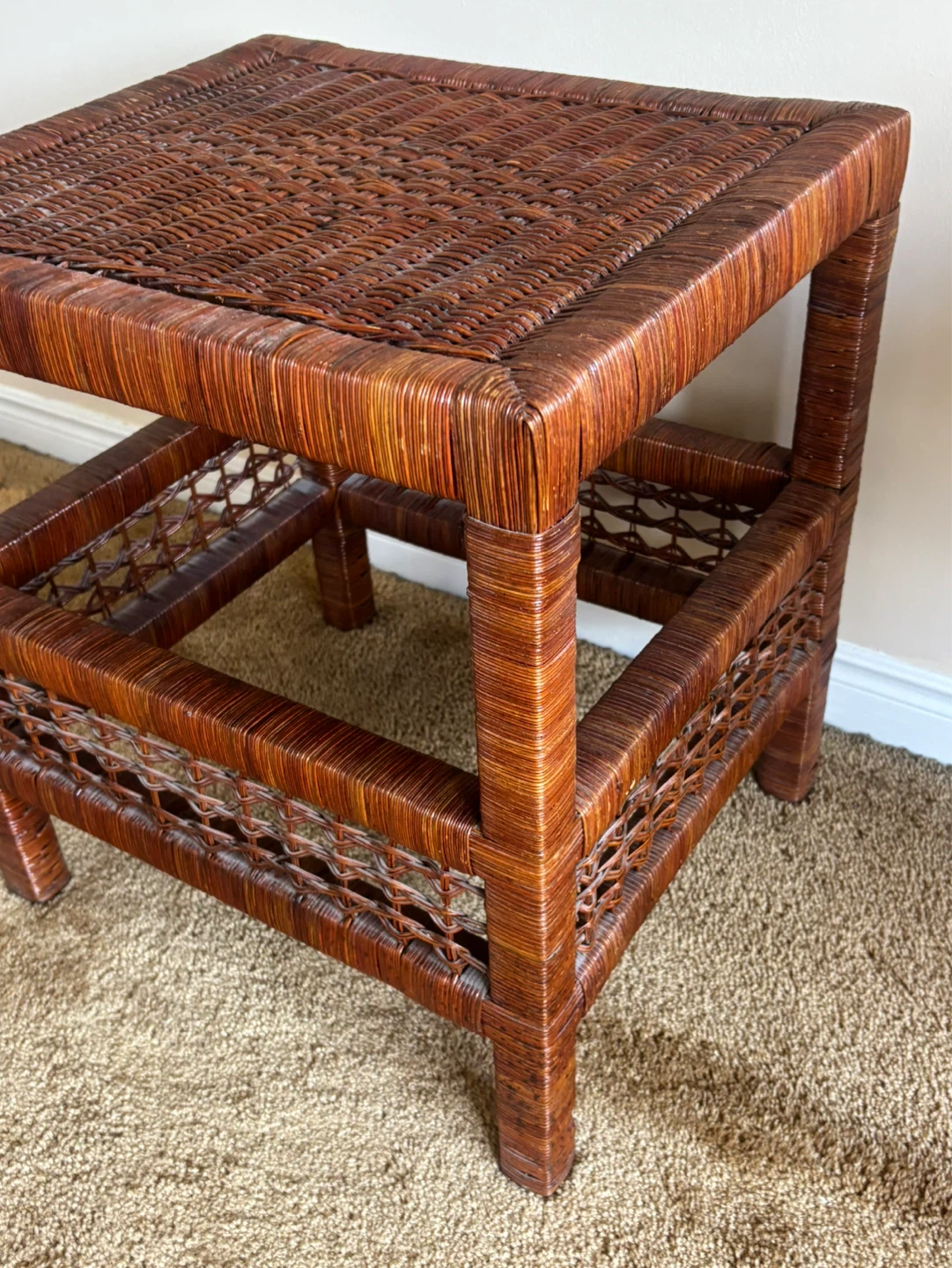 Vintage Rattan Boho Side Table - photo 3