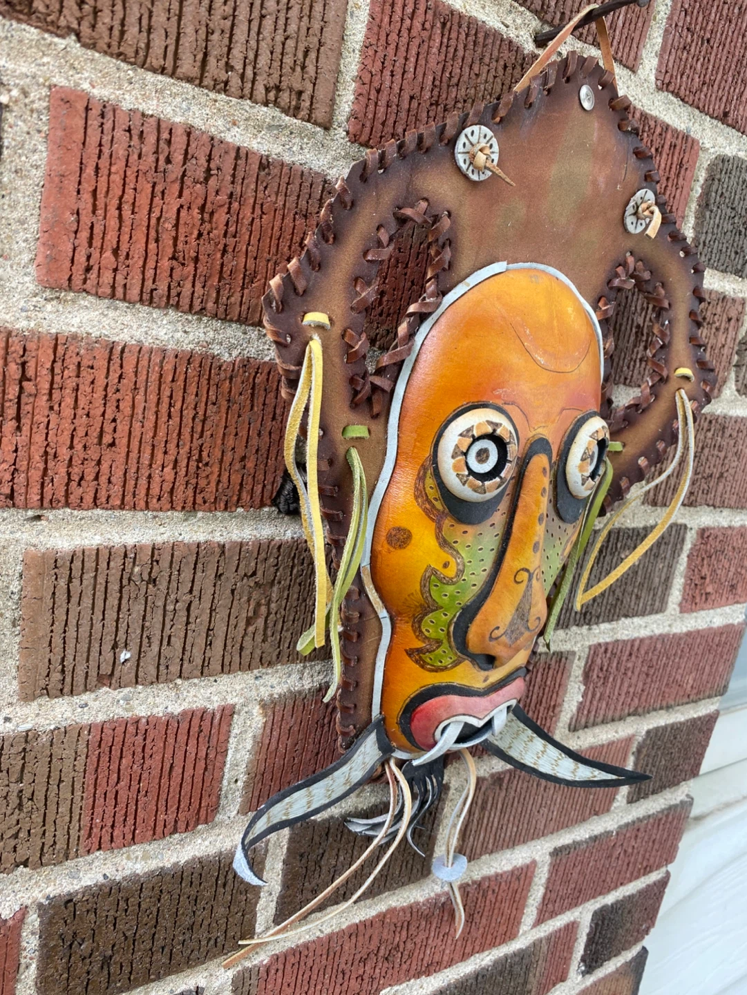 Handmade Leather Tribal Mask Wall Hanging - photo 4
